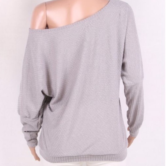 GREY OFF SHOULDER LOOSE FIT SWEATER - TOP - Picture 4 of 5